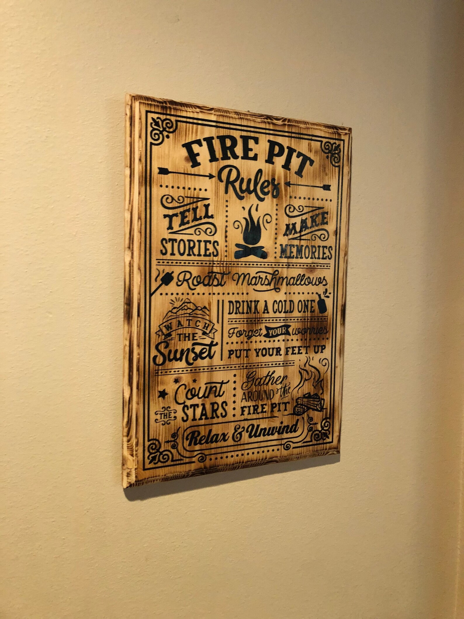 Fire Pit Rules Rustic Sign Etsy
