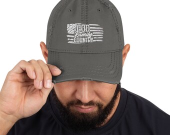 God Family Country Distressed Dad Hat