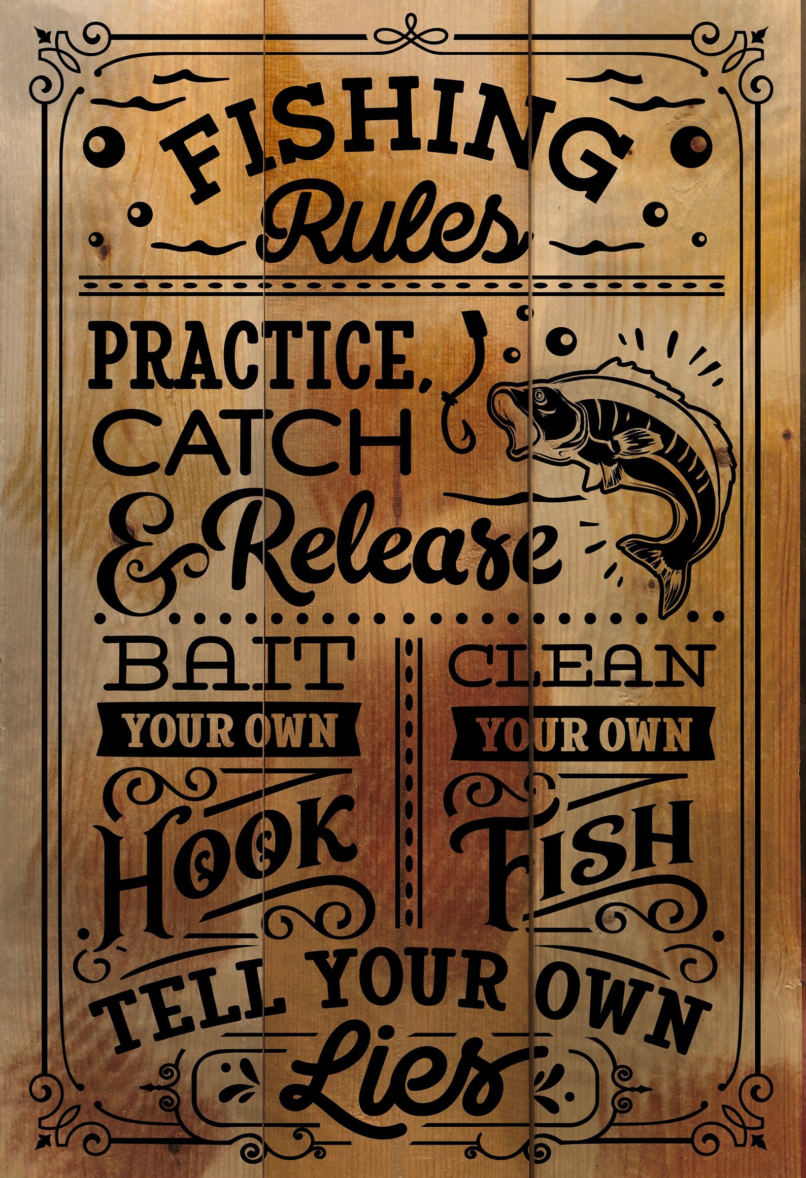 Fishing Rules Rustic Sign Etsy