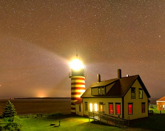 West Quoddy Head Lighthouse with the Milky Way, Jupiter, and Saturn - very large panoramic aluminum print
