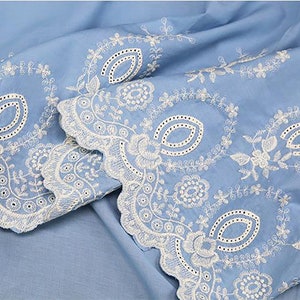 3 colors，Eyelet  scallop border Fabric，Bilateral Positioning Flowers embroidered cotton lace，handmade clothing,  bridal lace a half meter