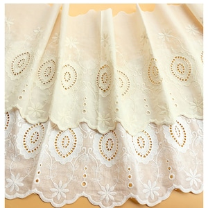 Embroidery Flower Cotton Lace Trim , Eyelets scallop border trim, bridal trim, Wide cotton lace trim Sold by the Yard