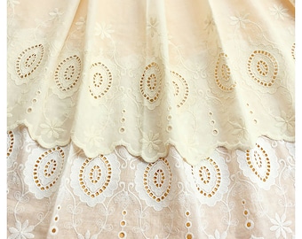 Embroidery Flower Cotton Lace Trim , Eyelets scallop border trim, bridal trim, Wide cotton lace trim Sold by the Yard