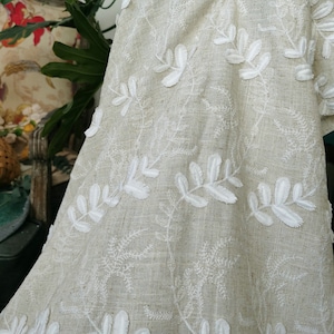 Viscose linen 3D embroidery  lace,plant leaf embroidery fabric with flowers， handmade home decor ，embroidered lace fabric Sold by meter