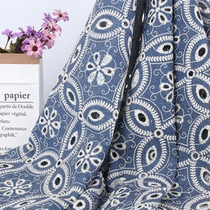Denim cotton eyelet lace  Embroidery ,Cotton thin denim fabric，embroidery flower , cutout fabric  Sold by the Yard