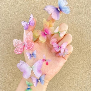 20 pieces，butterfly organza appliques, Rhinestone 3D Double Layer Simulated Butterfly for wedding dresse,Beauty Styling
