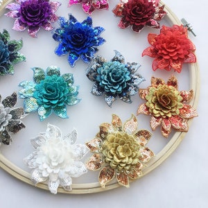3D  Colorful sequined lace flowers，Accessories Applique ， Plum Blossom  star shape Flower applique,Wedding Veil  Handmade DIY