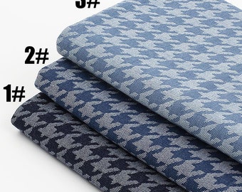 Tejido jacquard vaquero pata de gallo azul, lavado de algodón puro sin elástico, falda de chaqueta vaquera. Se vende cortado a medida, 3 colores.