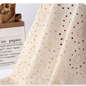 Delicate  flower embroidery lace fabric，embroider cotton eyelet lace , eyelet fabric ,cheongsam dress,  bridal lace by the yard