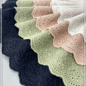 11cm，Cotton Lace trim With Flower Embroidery, Embroidery Lace Fabric, Sewing Craft Supplies，Eyelets scallop border trim，Sold by the Yard