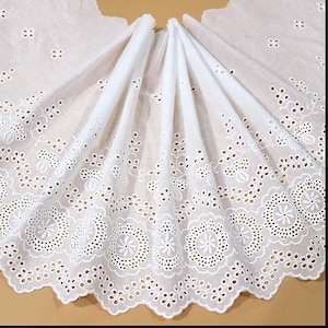 33cm ， Cotton Lace trim With Flower Embroidery, Sewing Craft Supplies，Eyelets scallop border trim for skirt，Sold by the Yard