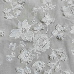 White， Delicate 3D Cotton Eyelet Flower Fabric，floral embroidered lace , cotton fabric,handmade clothing , bridal fabric Sold by meter