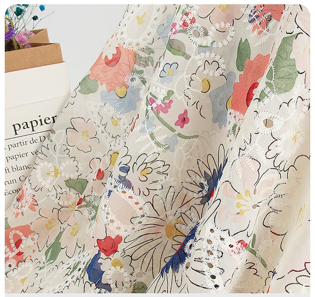 Pre-Cut Chiffon Floral Print Fabric By Yard | Ready To Ship | Blush Bouquet main image 1