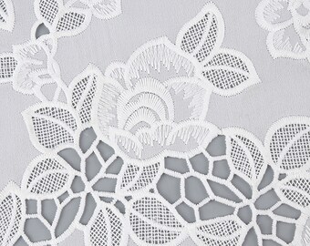 White chiffon floral embroidery fabric for dresses, curtains, tablecloths for Mother's Day gifts, sold by the yard