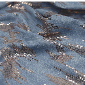Champagner Pailletten bestickt ausgewaschen denim, Designerstoff Meterware，3 Farben