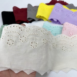 10cm Cotton Lace With Flower Embroidery, Embroidery Lace Fabric, cotton eyelet lace trim，Eyelets scallop border trim，Sold by the Yard