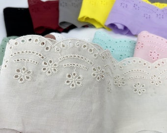 10cm Cotton Lace With Flower Embroidery, Embroidery Lace Fabric, cotton eyelet lace trim，Eyelets scallop border trim，Sold by the Yard
