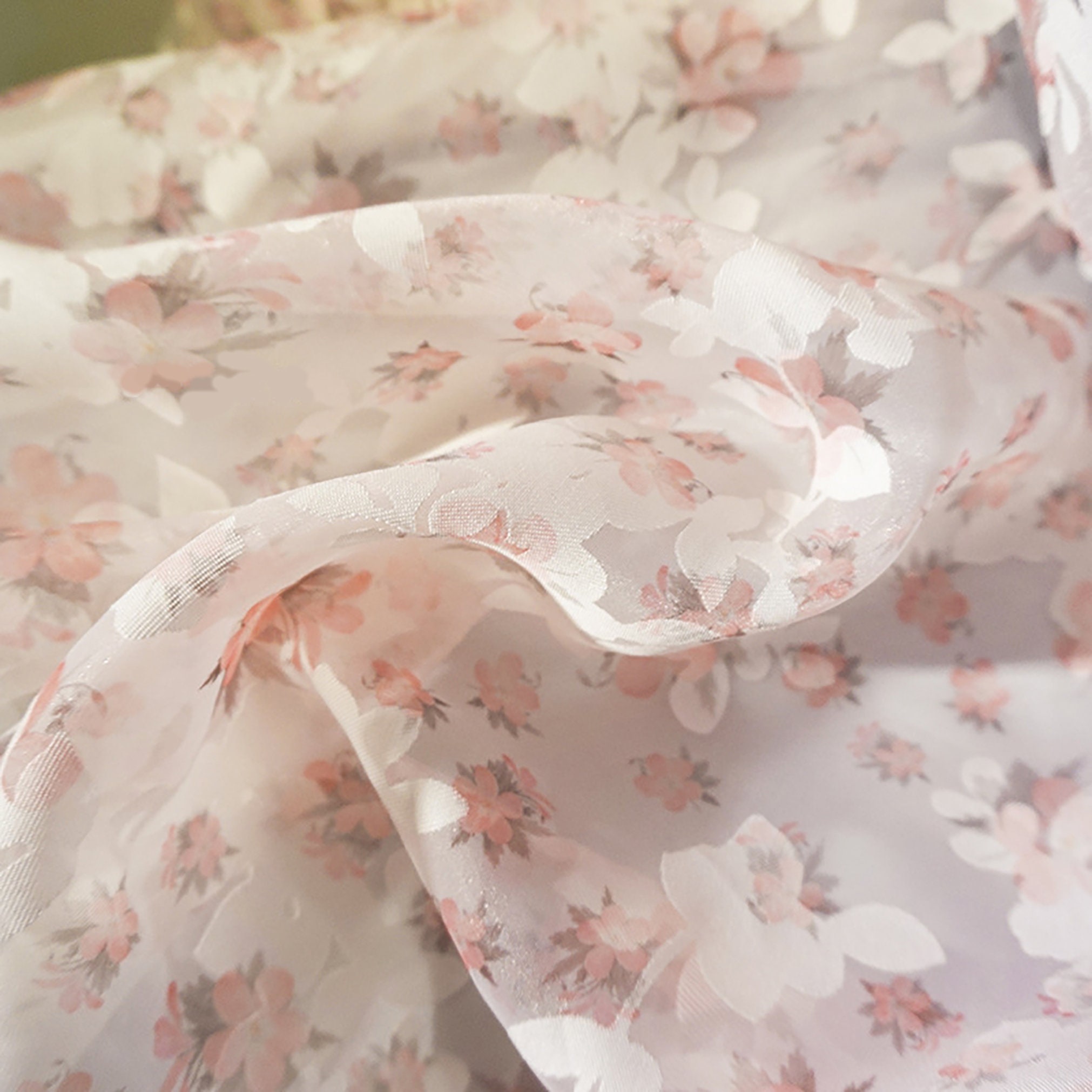 six colors，Retro floral printed organza, transparent and light tulle,  for dresses, blouses, cheongsam, wedding dress，  sold by the meter