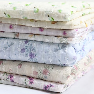 Romantic translucent chiffon embroidery fabric, flower digital printing, chiffon embroidery, shirt dress fabric by the meter