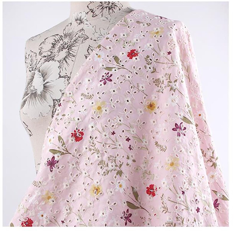 3 Colorsfloral Printed Fabric Embroidery Eyelet Embroidery Etsy