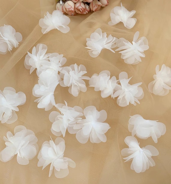10 pieces of flower appliqués, organza appliques, lace flowers, veils, wedding shoes, children's clothing, wedding dresses