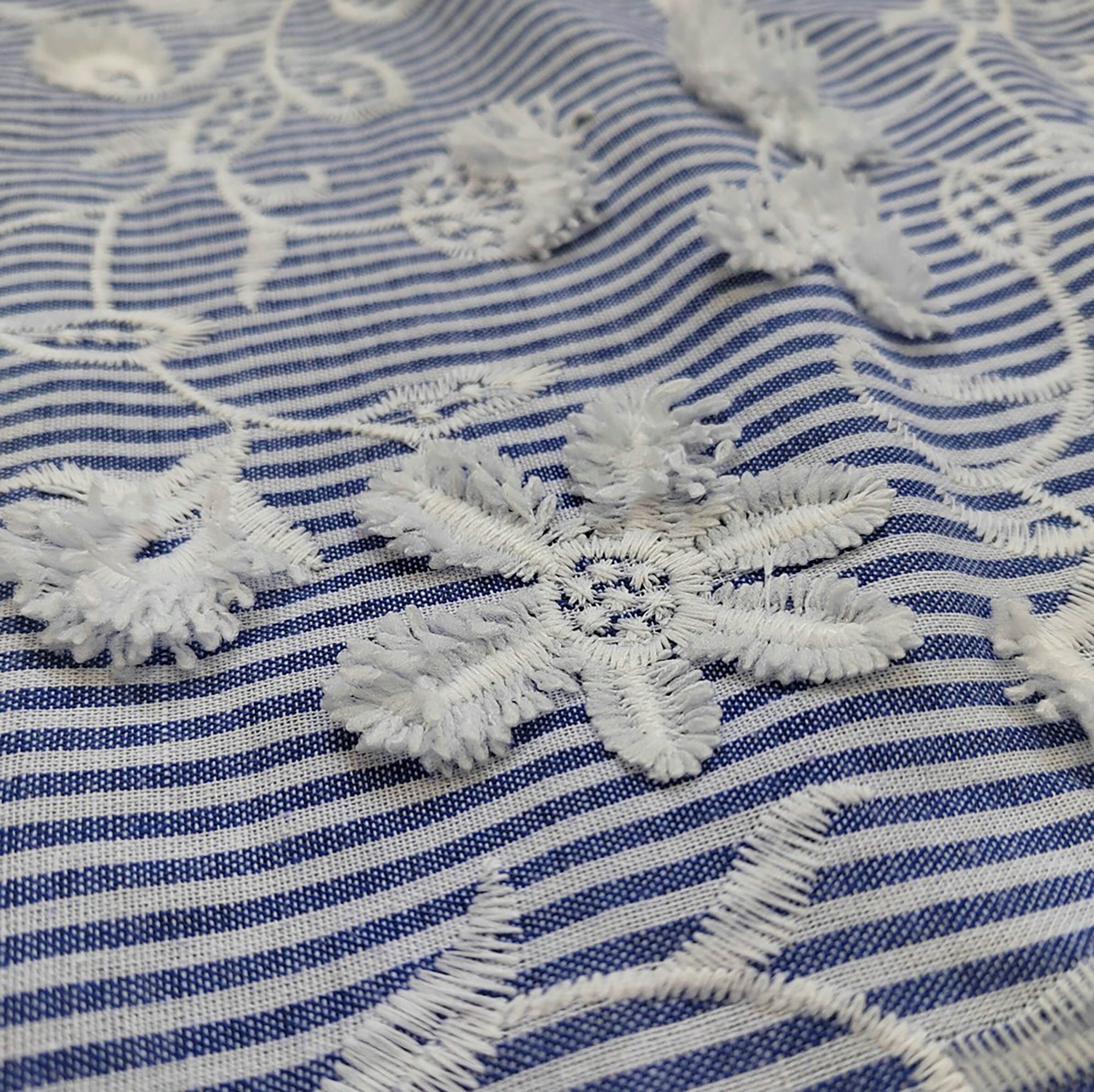 Cream Cotton 3D Floral Embroidery Zip Up Top