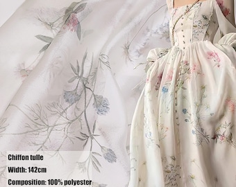 Silk chiffon fabric  Floral digital print, imitation silk wrinkle  、Organza,Spring-summer women's dresses, fashion prints by the yard