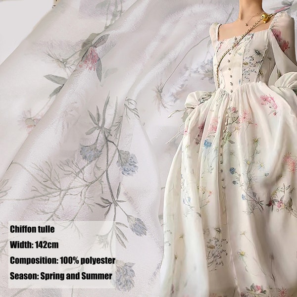 Silk chiffon fabric  Floral digital print, imitation silk wrinkle  ,Spring-summer women's dresses, fashion prints by the yard