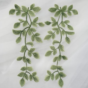 Green ，Lace embroidery applique， leaf organza lace appliques ， Lace patches , for  bridal  Wedding Dress，Chest, collar，DIY headscarf, veil