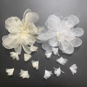 Romantic organza hanging beard flowers, flower applique,   Organza applique ，organza petals lace flowers children&#39;s clothing wedding dresses