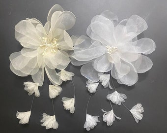 Romantic organza hanging beard flowers, flower applique,   Organza applique ，organza petals lace flowers children's clothing wedding dresses