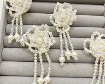 3D beaded tassels， Beaded Flowers applique,rhinestone pearls applique， patch Simulated handmade flowers,  wedding lace applique