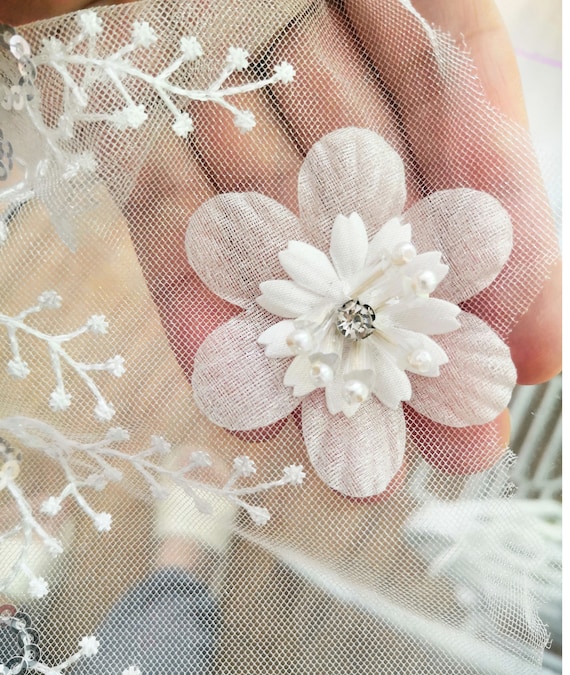 5 Pcs ，organza Flowers，high-end 3D Crystal Flowers, Beaded 