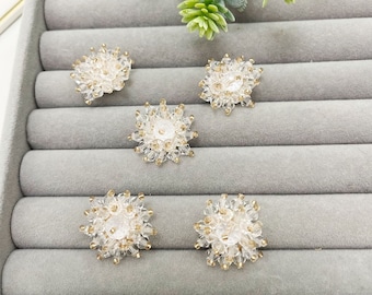 Round，3D Beaded Flowers applique,rhinestone pearls applique patch,Hand-stitched crystal beads, beaded flowers  wedding lace applique