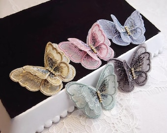 10 pcs Butterfly applique, Exquisite diamond butterfly applique, gold thread  3D organza butterflies for wedding dresses，headgear