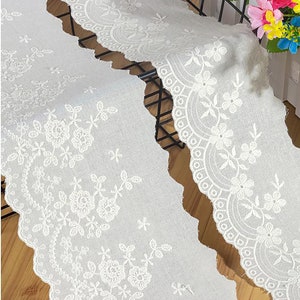 Bordado floral Renda de algodão com ilhós, guarnição de renda de flores bordadas, aplique de renda de flores, renda de algodão, renda de noiva por metro