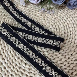 3.5CM,black，Retro Cotton  With Flower Embroidery, Embroidery Lace trim , Sewing Craft Supplies，Eyelets scallop border trim，Sold by the meter