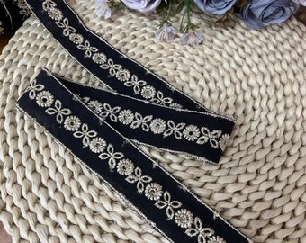 3.5CM,black，Retro Cotton  With Flower Embroidery, Embroidery Lace trim , Sewing Craft Supplies，Eyelets scallop border trim，Sold by the meter