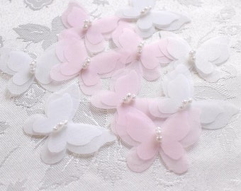 10 pcs Butterfly applique,   Organza applique ，Double layer butterfly beaded patch， beading lace flowers children's clothing wedding dresses