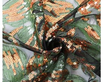 Tissu résille brodé de sequins floraux verts, robe de bal, robe de mariée