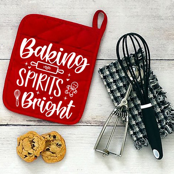 Baking Spirits Bright Svg, Christmas Pot Holder Svg, Svg Files for Cricut, Christmas Baking Svg, Christmas Bake Svg, Holiday Baking svg, Png