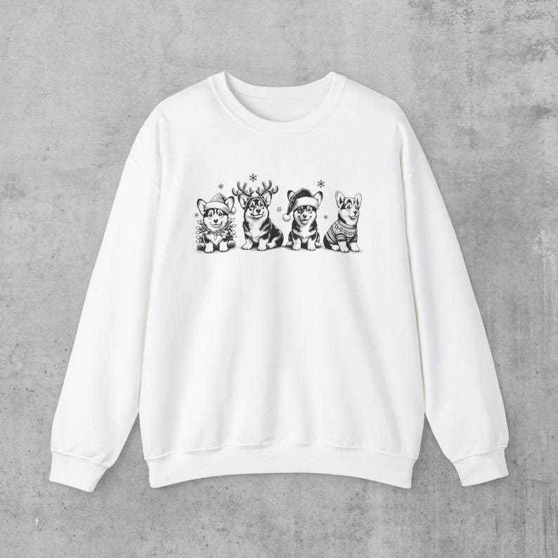 Corgi Christmas Sweatshirt, Corgi Gifts, Dog Xmas Crewneck, Vintage style Corgi Dog Mom Sweater Gift, Holiday dog lover gift, Corgi dad White