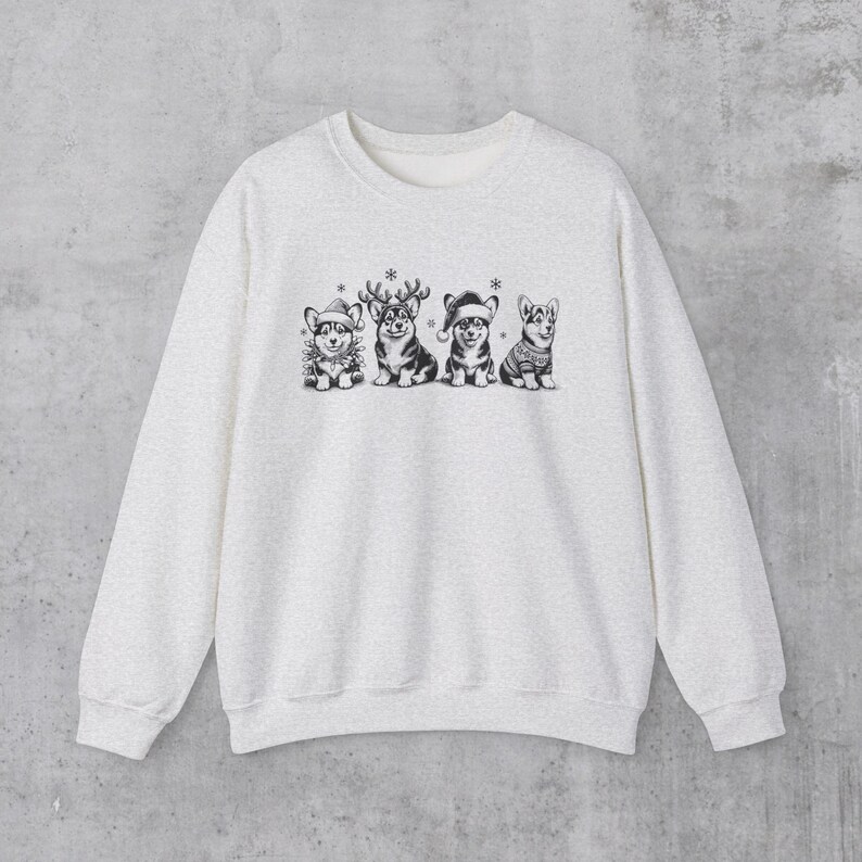 Corgi Christmas Sweatshirt, Corgi Gifts, Dog Xmas Crewneck, Vintage style Corgi Dog Mom Sweater Gift, Holiday dog lover gift, Corgi dad Ash
