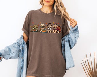 Comfort Colors® Goldendoodle Thanksgiving-Shirt, Kürbiskuchen-Shirt, süßes Herbst-T-Shirt, Thanksgiving-T-Shirt für Frauen, Labradoodle-Shirt