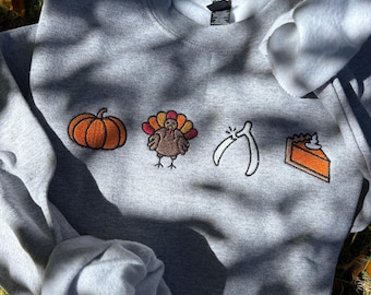 Embroidered Thanksgiving Sweatshirt, Pumpkin Pie Embroidered Crewneck, Fall Turkey Day Sweatshirt, Cozy Autumn Friendsgiving Pullover