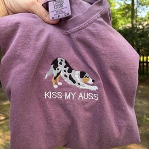 Embroidered "Kiss My Auss" Comfort Colors T-Shirt - Funny Aussie Dog Gift