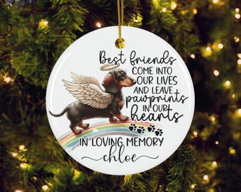 Personalized Dachshund memorial Christmas Ornament, Rainbow bridge ornament, Remembrance Dachshund ornament, Watercolor ornament