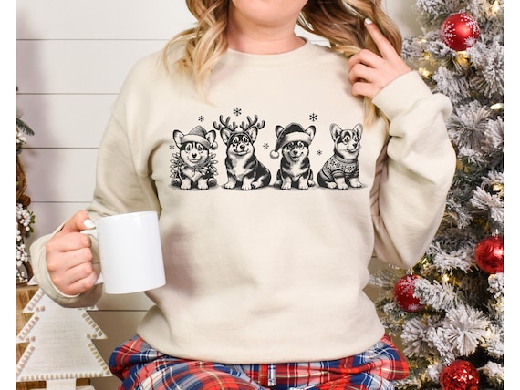 Corgi Christmas Sweatshirt, Corgi Gifts, Dog Xmas Crewneck, Vintage style Corgi Dog Mom Sweater Gift, Holiday dog lover gift, Corgi dad