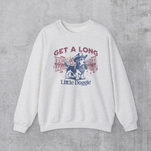 Basset hound Sweatshirt, Basset Hound Gifts, Western aesthetic Basset Hound Sweatshirt, Cowboy Dog Crewneck, Get A Long Little Doggie Ash