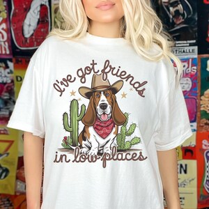 Comfort Colors Tee, Western Cowboy Basset Hound T-Shirt, Friends in Low Places Shirt, Funny Dog Lover Gift, Country Music Fan Apparel